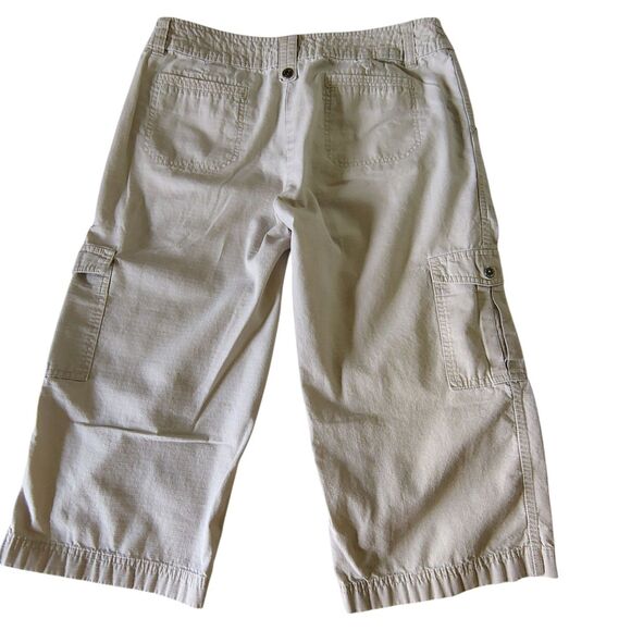 Beige Cargo Capri Pants Textured Wide Leg Mid-rise Size 10 Women's Gander Mtn. - Picture 2 of 9